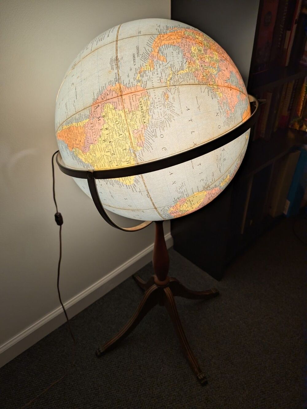Vtg '58-'63 LIGHTED Replogle 16inch Library World Globe Stand 38"Tall Cold War